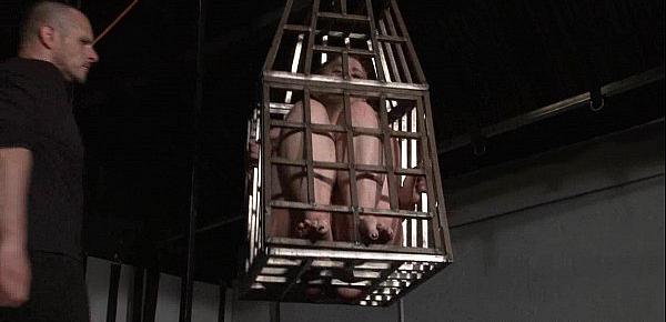  Submissive Isabel Deans cage fetish and bastinado of feet whipped bondage babe i